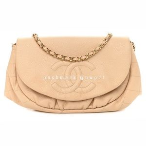 CHANEL Caviar Half Moon WOC Beige Clair Wallet On Chain Mini Crossbody Gold GHW